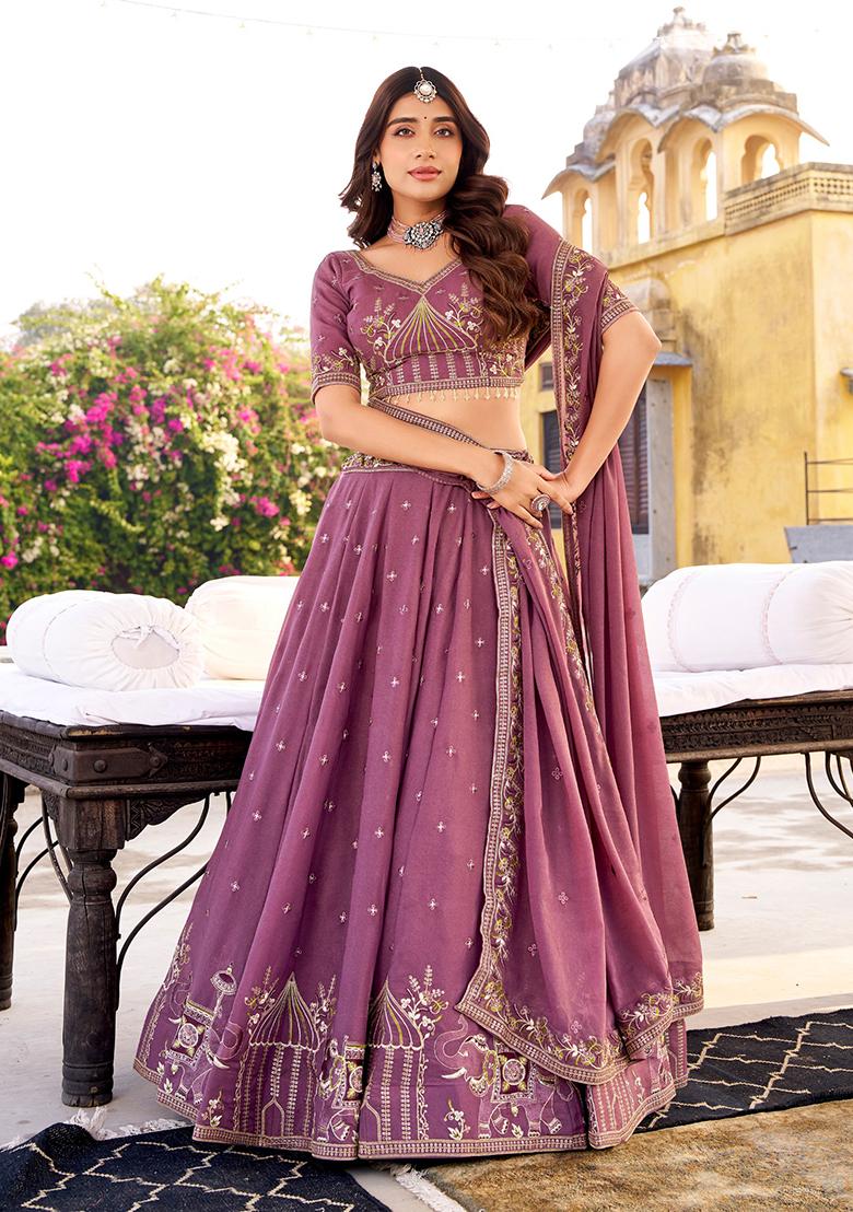 Lavender Sequin Blended Lehenga Set - Indya