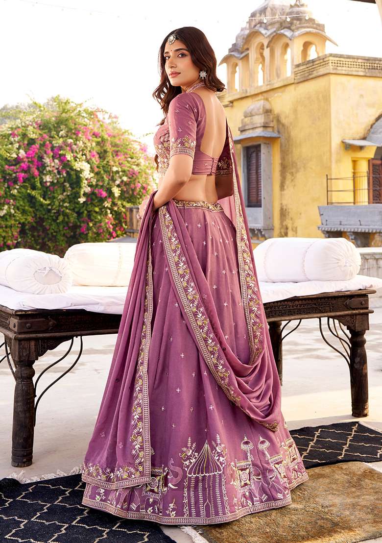 Lavender Sequin Blended Lehenga Set - Indya