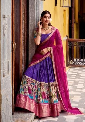 Purple Printed Poly Chanderi Lehenga Set