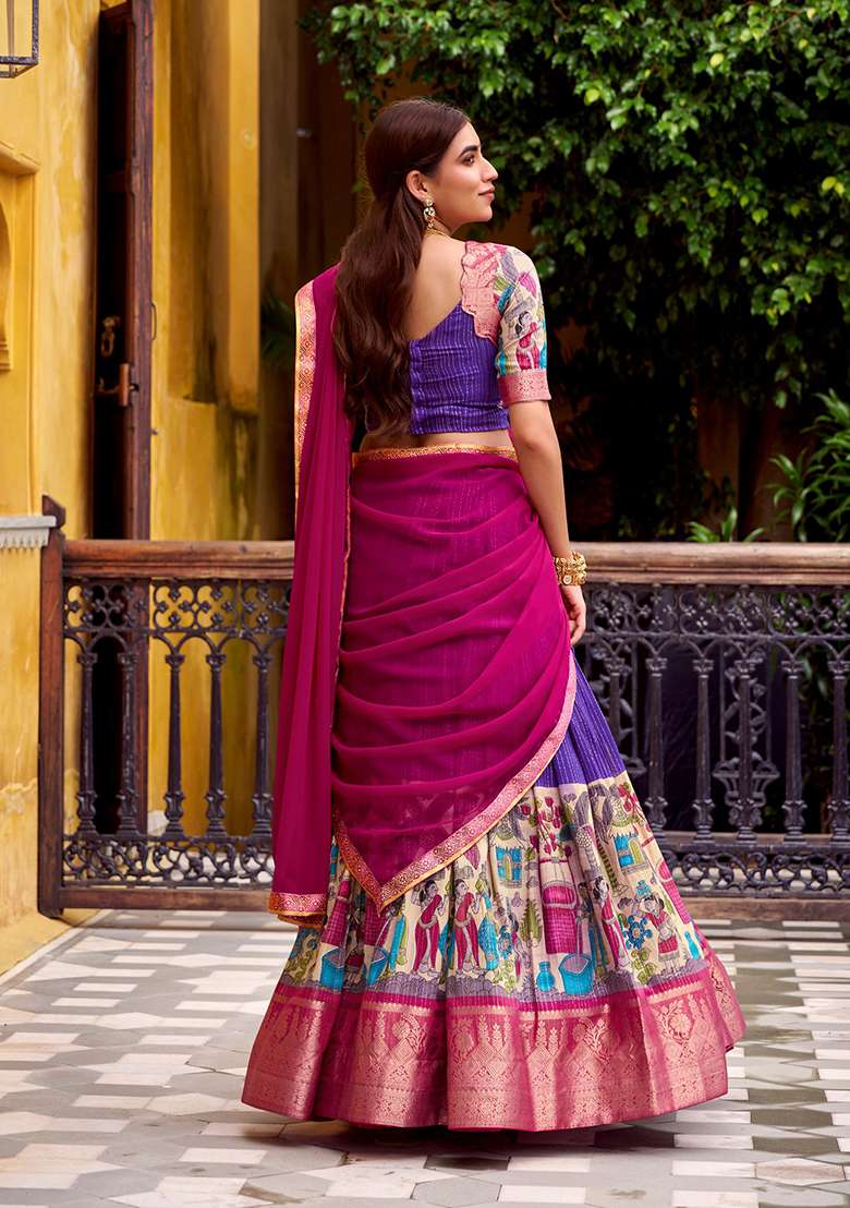 Purple Poly Chanderi Lehenga Set with Printed for Diwali | Wedding & Festive Wear - Indya