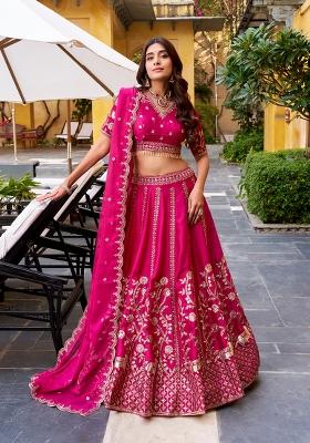 Pink Sequin Silk Blend Lehenga Set