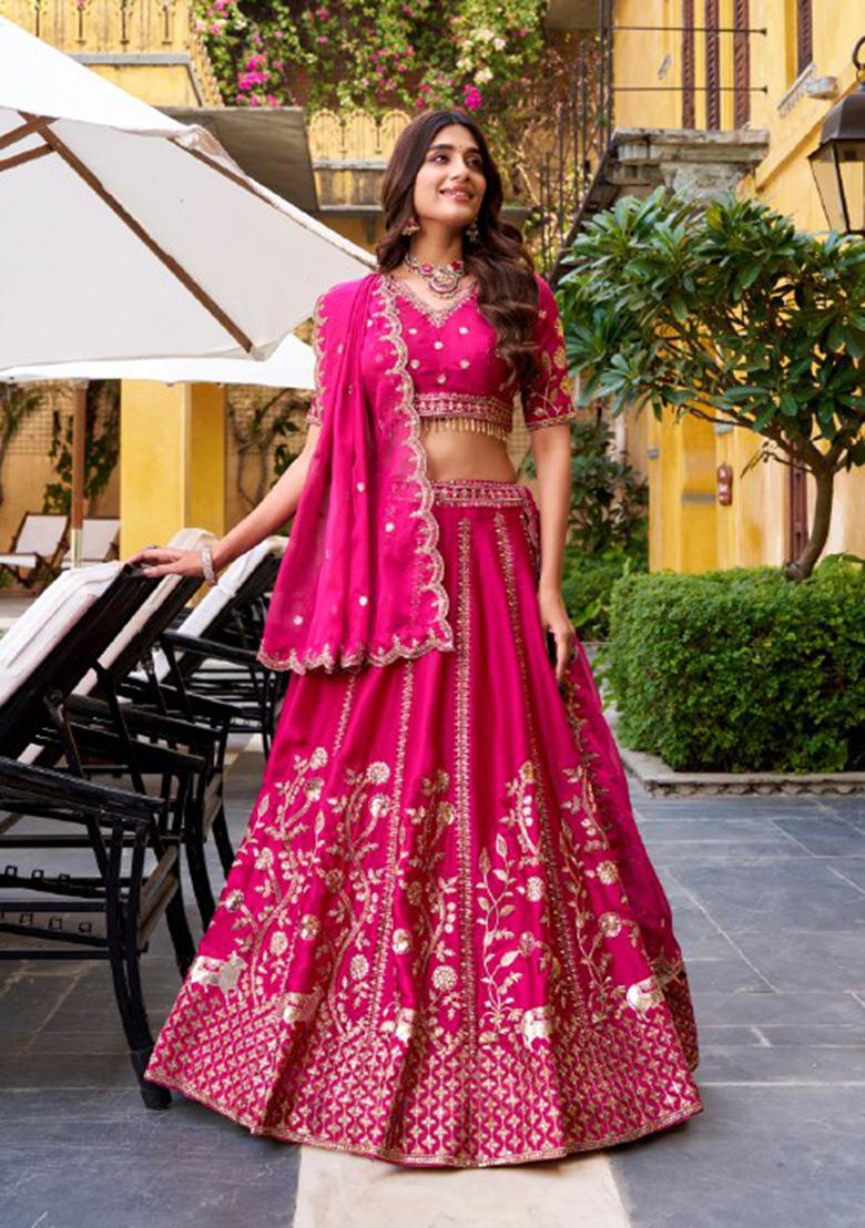 Pink Sequin Silk Blend Lehenga Set - Indya