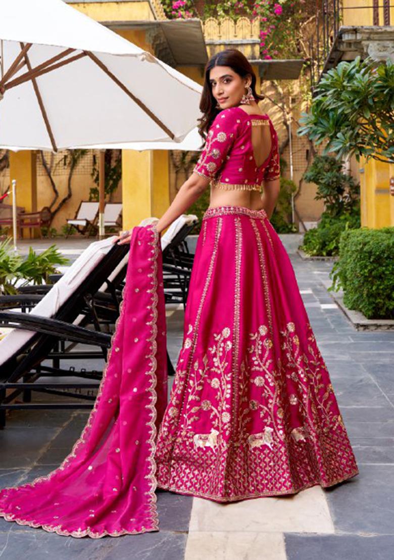 Pink Sequin Silk Blend Lehenga Set - Indya