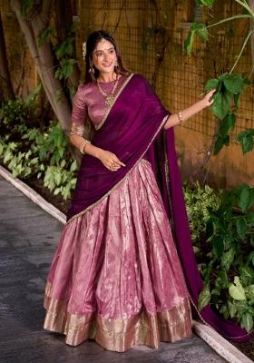 Pink Zari Work Silk Blend Lehenga Set
