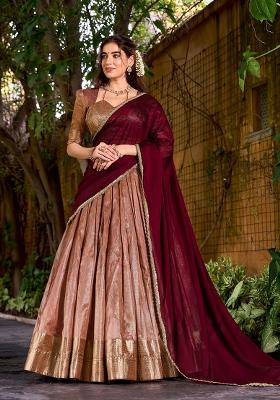 Peacock Blue Zari Work Silk Blend Lehenga Set