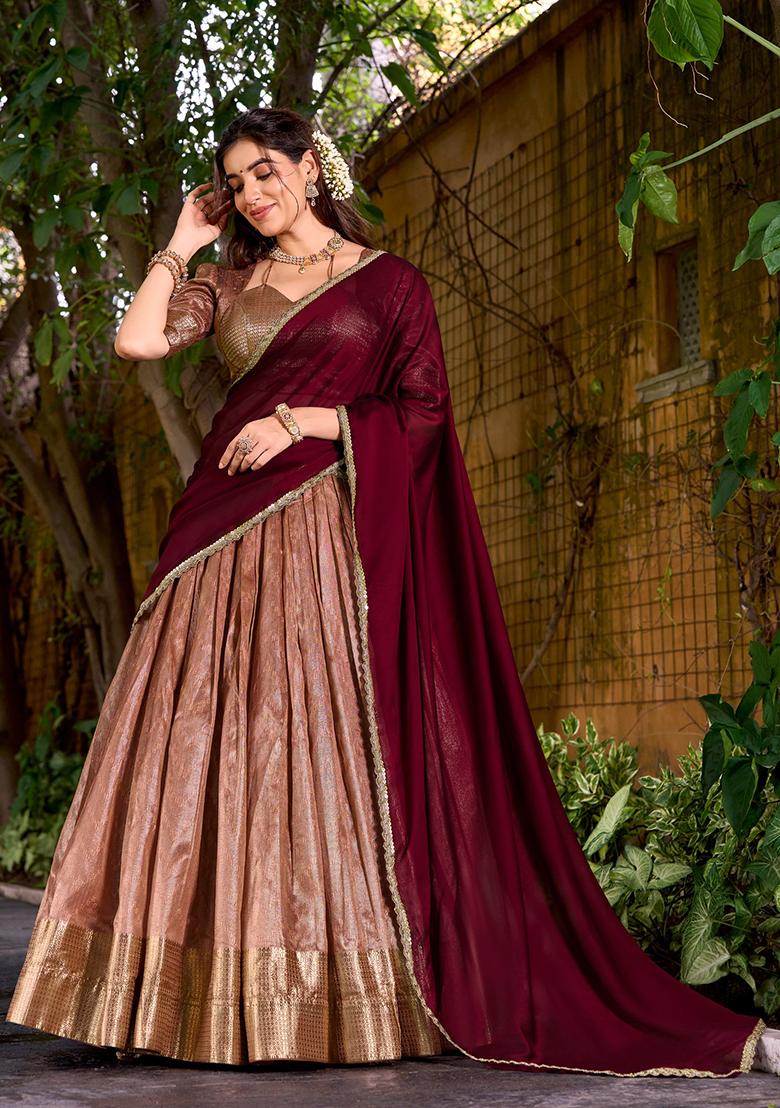 Peacock Blue Zari Work Silk Blend Lehenga Set - Indya