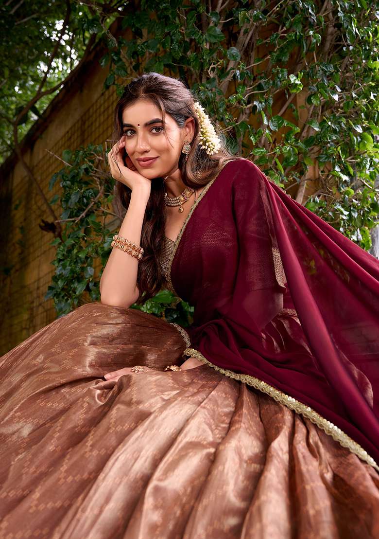 Peacock Blue Silk Blend Lehenga Set with Zari Work for Diwali | Wedding & Festive Wear - Indya