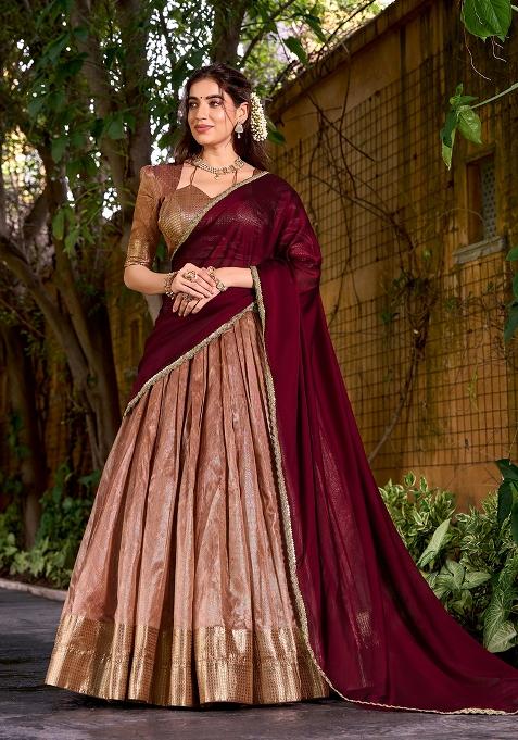 Peacock Blue Zari Work Silk Blend Lehenga Set