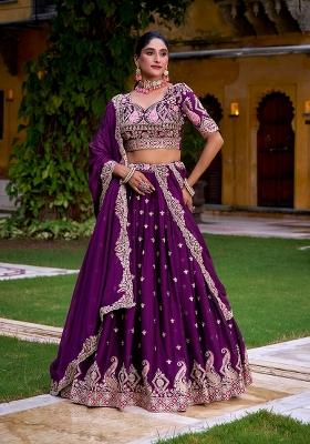 Purple Sequin Blended Lehenga Set