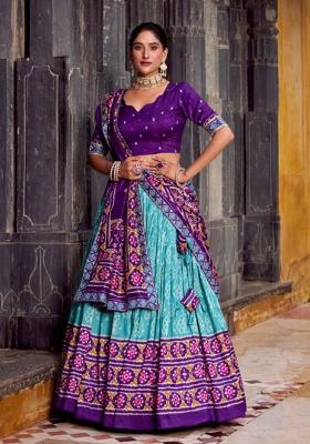 Blue Ikkat Print Silk Blend Lehenga Set