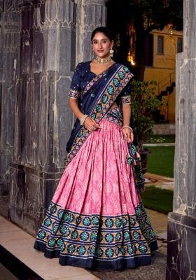 Pink Ikkat Print Silk Blend Lehenga Set