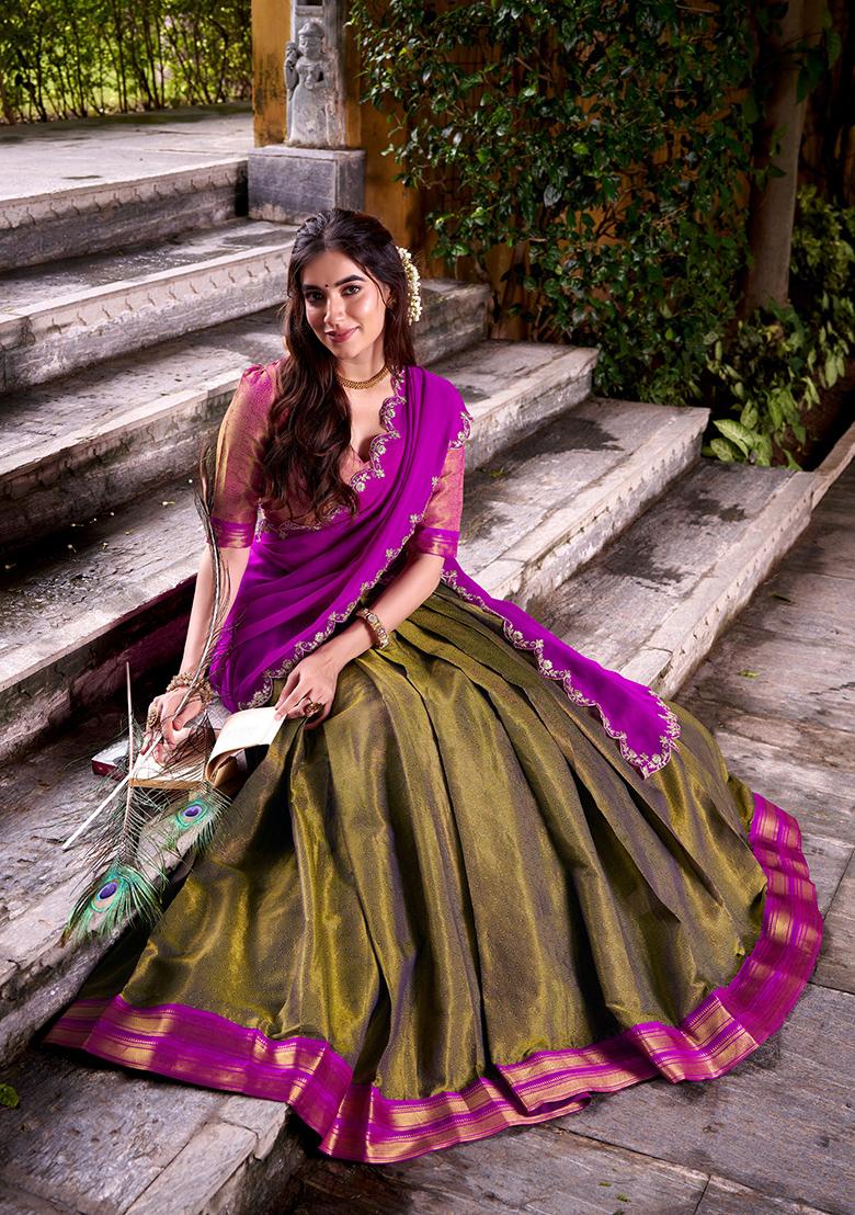 Pink Zari Work Silk Blend Lehenga Set - Indya