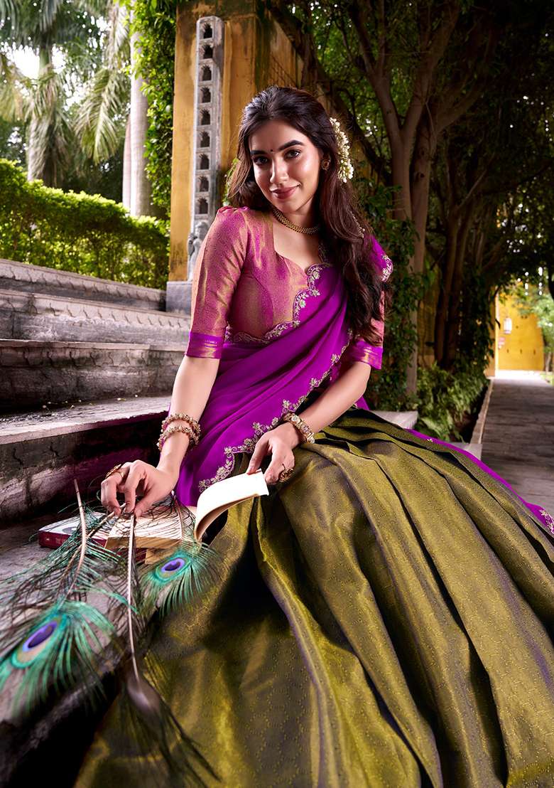 Pink Silk Blend Lehenga Set with Zari Work for Diwali | Wedding & Festive Wear - Indya