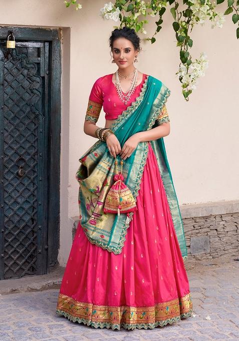 Pink Zari Work Silk Blend Lehenga Set