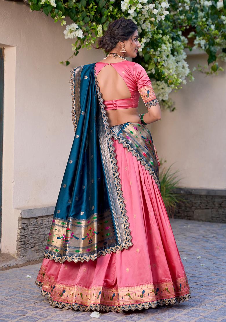 Pink Zari Work Silk Blend Lehenga Set - Indya