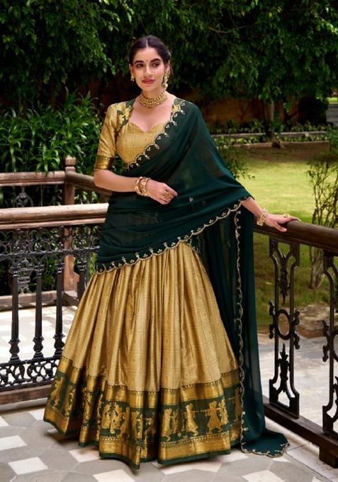 Cream Zari Work Poly Cotton Lehenga Set