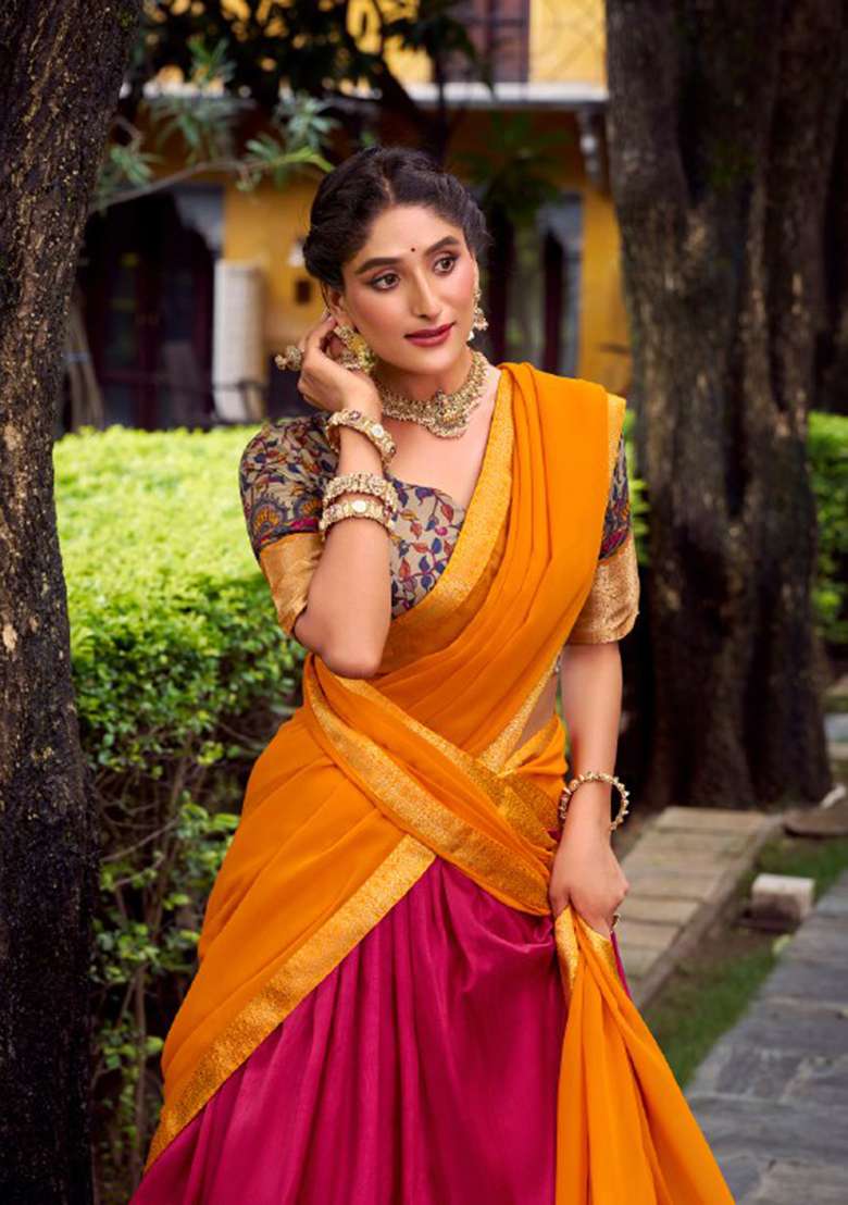 Pink Silk Blend Lehenga Set with Printed for Diwali | Wedding & Festive Wear - Indya