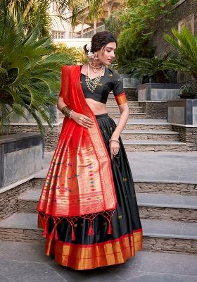 Black Zari Work Silk Blend Lehenga Set