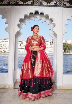 Black Zari Work Silk Blend Lehenga Set