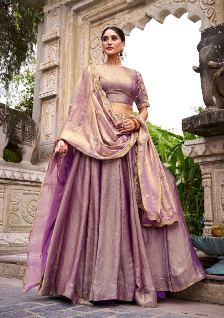 Lavender Sequin Silk Blend Lehenga Set - Indya