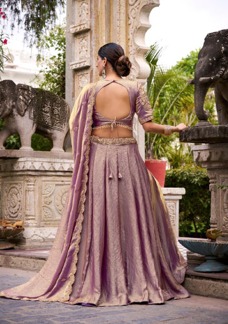 Lavender Sequin Silk Blend Lehenga Set - Indya
