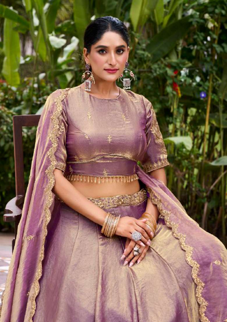 Lavender Sequin Silk Blend Lehenga Set - Indya