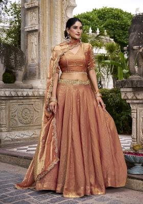 Orange Sequin Silk Blend Lehenga Set