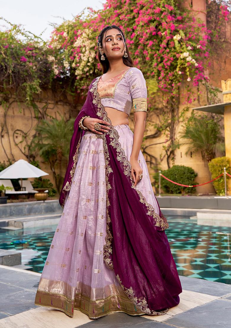 Pink Zari Work Blended Lehenga Set - Indya