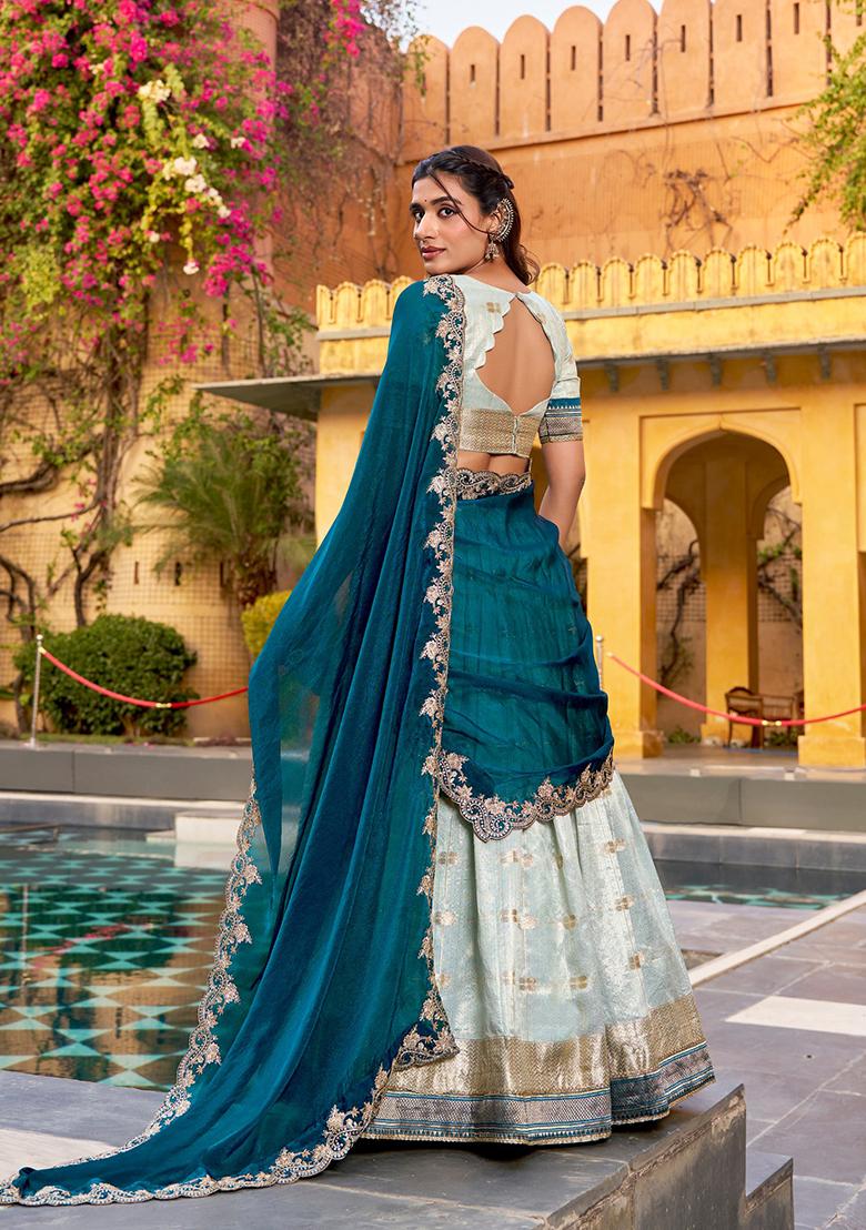 Blue Zari Work Blended Lehenga Set - Indya