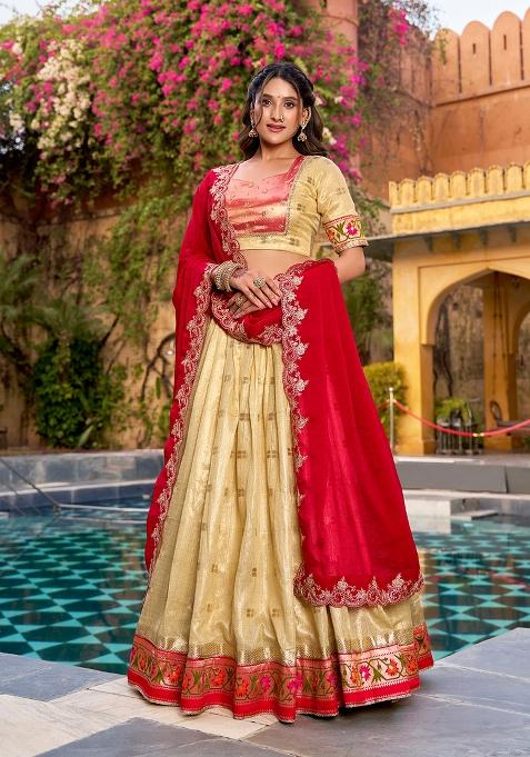 Yellow Zari Work Blended Lehenga Set