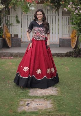 Maroon Embroidered Silk Blend Lehenga Set