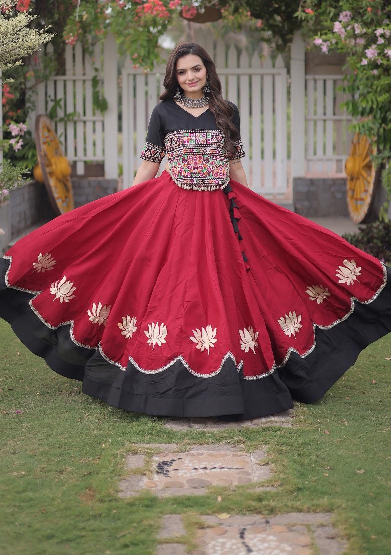 Maroon Embroidered Silk Blend Lehenga Set - Indya