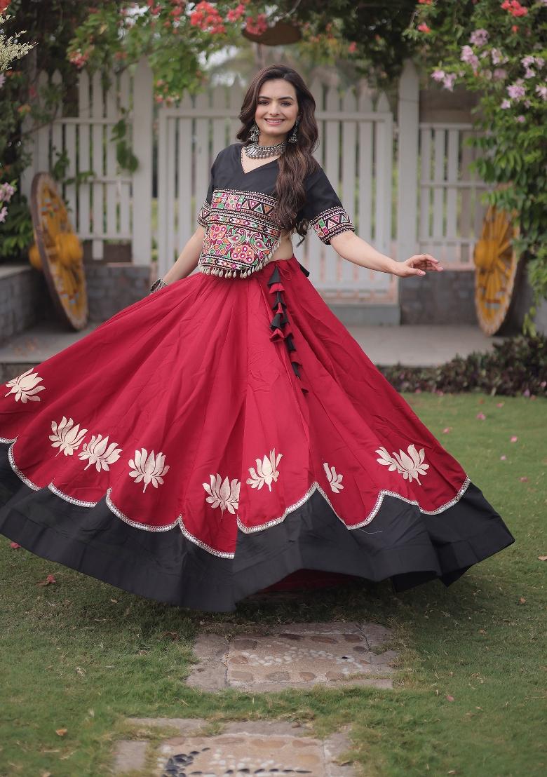 Maroon Embroidered Silk Blend Lehenga Set - Indya