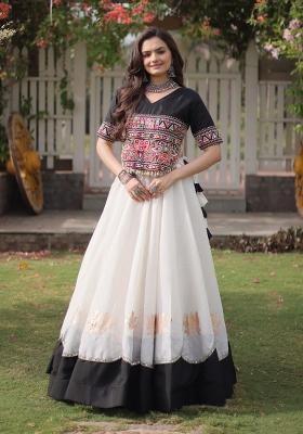 White Embroidered Silk Blend Lehenga Set