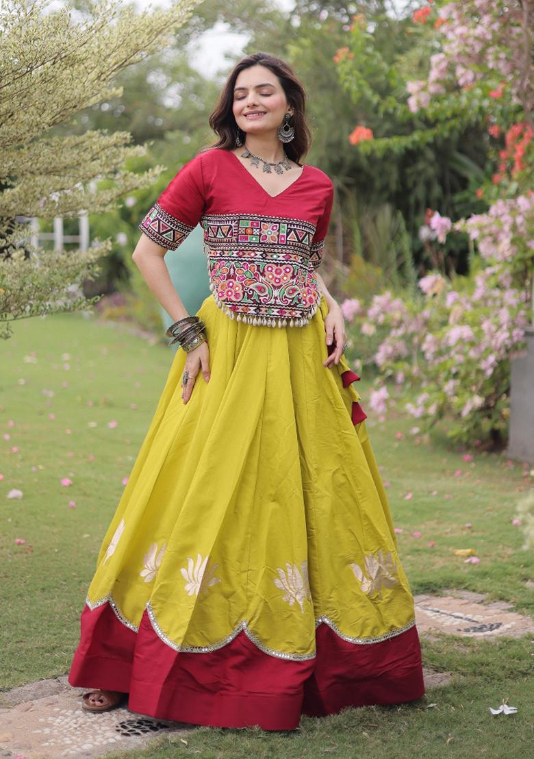 Yellow Embroidered Silk Blend Lehenga Set - Indya