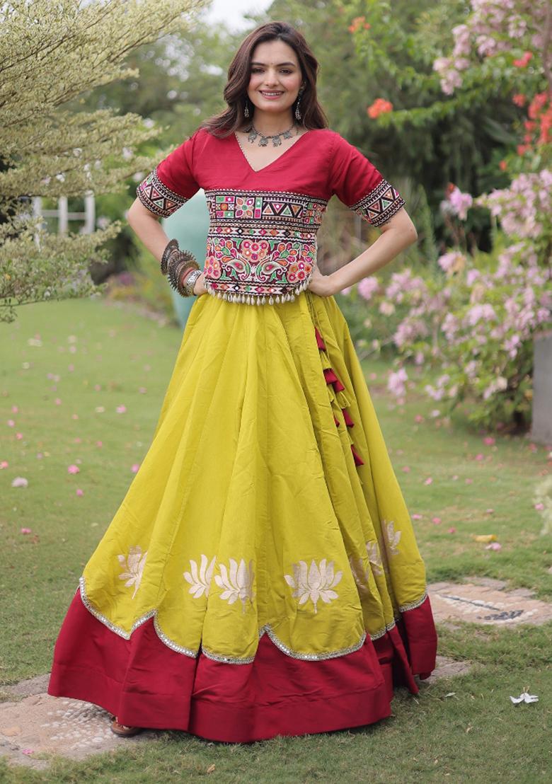 Yellow Embroidered Silk Blend Lehenga Set - Indya