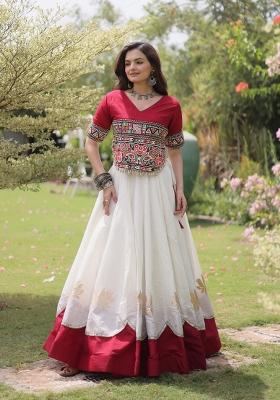 White Embroidered Silk Blend Lehenga Set