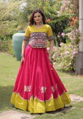 Pink Embroidered Silk Blend Lehenga Set