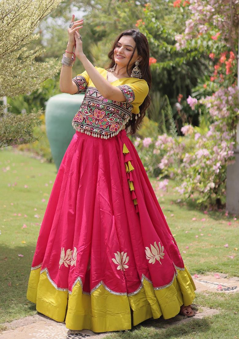 Pink Embroidered Silk Blend Lehenga Set - Indya
