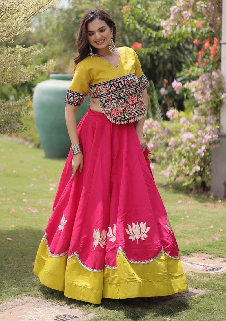 Pink Embroidered Silk Blend Lehenga Set - Indya
