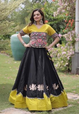 Black Embroidered Silk Blend Lehenga Set