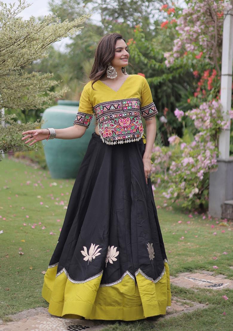 Black Embroidered Silk Blend Lehenga Set - Indya