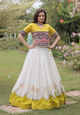 White Embroidered Silk Blend Lehenga Set