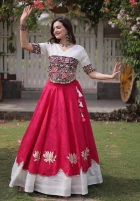 Pink Embroidered Silk Blend Lehenga Set