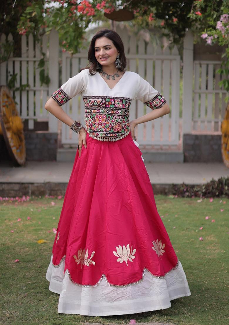 Pink Embroidered Silk Blend Lehenga Set - Indya
