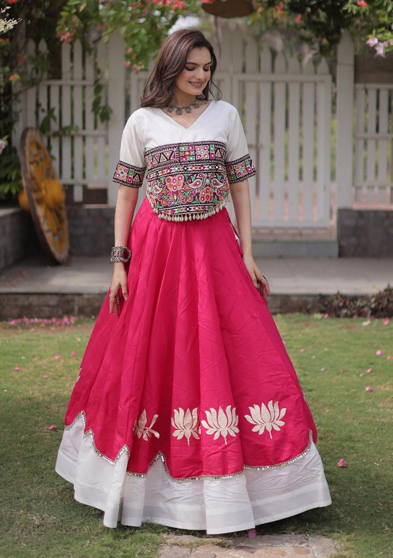 Pink Embroidered Silk Blend Lehenga Set - Indya