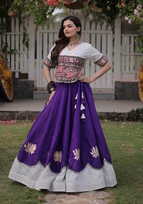 Purple Embroidered Silk Blend Lehenga Set