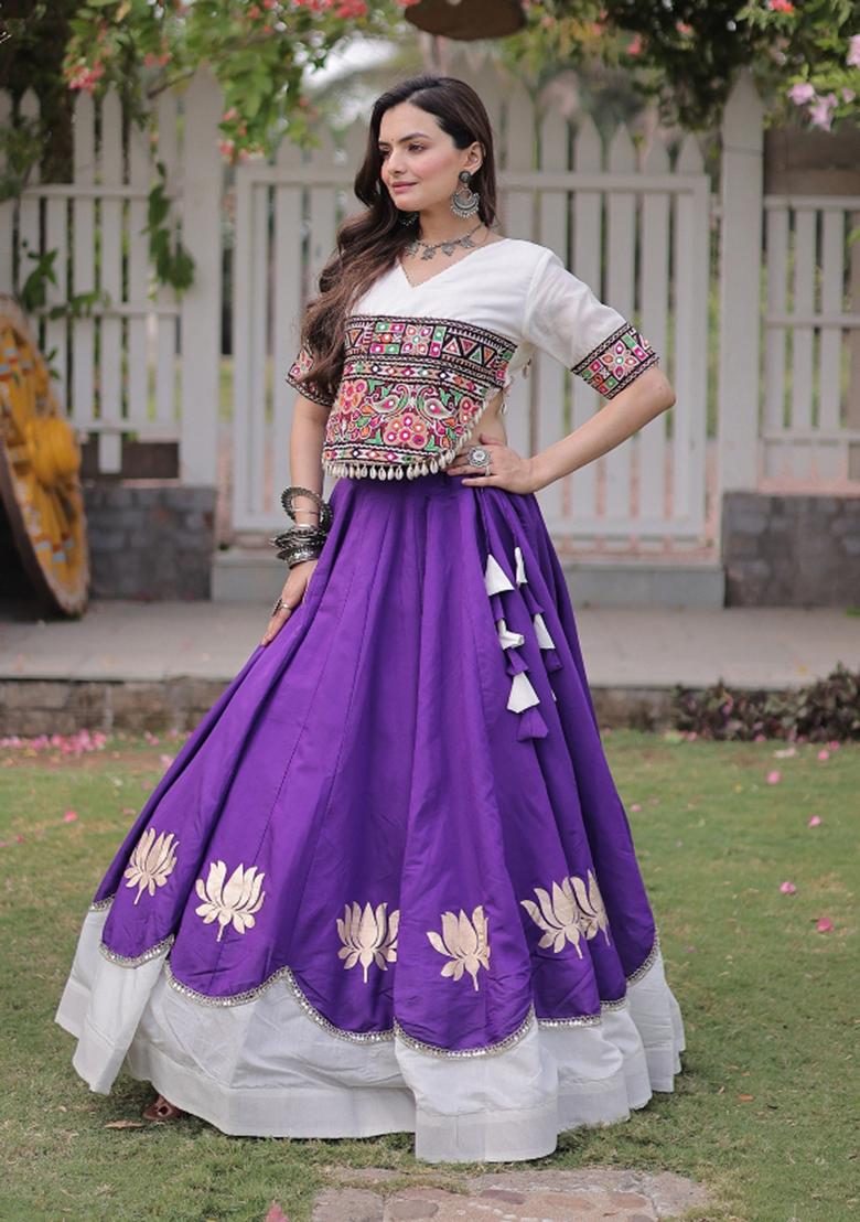 Purple Embroidered Silk Blend Lehenga Set - Indya