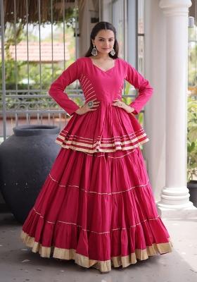 Pink Gota Patti Work Cotton Lehenga Set