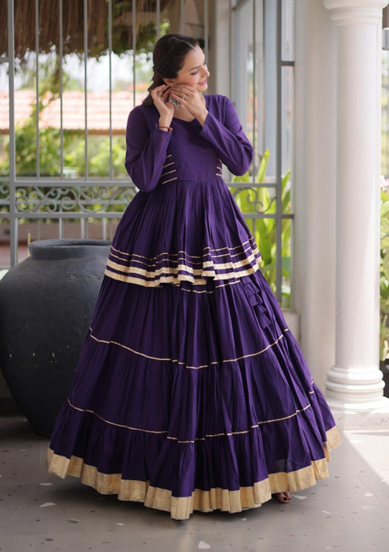 Purple Gota Patti Work Cotton Lehenga Set - Indya